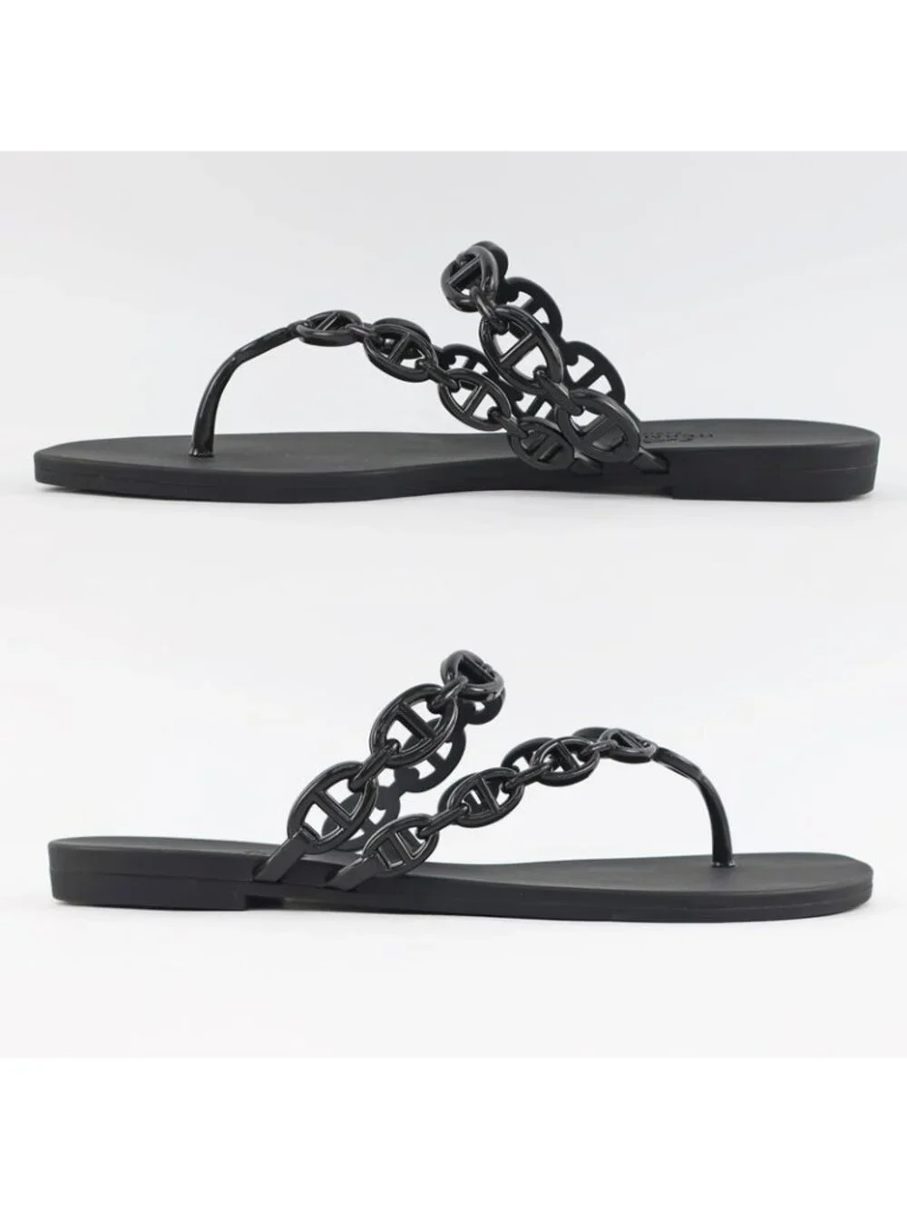 Hermes Island Sandals Chaine D'ancre Black Rubber Size 36 - Picture 3 of 10